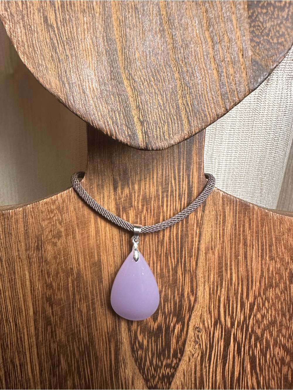 Lavender Teardrop Pendant Necklace on Brown Rope - Picture 5 of 15